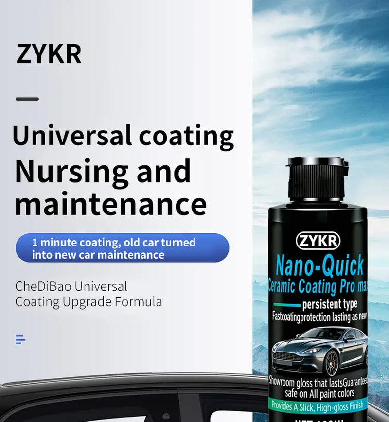 ZYKR Nano-Quick Ceramic Coating Pro MAX for Automobiles, Featuring Advanced Ceramic Technology for Dust-Proof Glass Effect and Lasting Luster. 180 Ml.