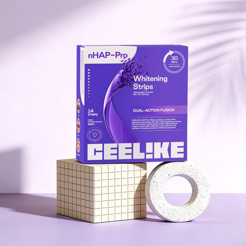 CEELIKE Purple Teeth Whitening Strips with Free Cheek Retractor - 7/21 Whitening Sessions -Nano-Hydroxyapatite Safe for Enamel - Non Sensitive Teeth Whitening - Peroxide-Free