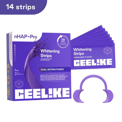 CEELIKE Purple Teeth Whitening Strips with Free Cheek Retractor - 7/21 Whitening Sessions -Nano-Hydroxyapatite Safe for Enamel - Non Sensitive Teeth Whitening - Peroxide-Free
